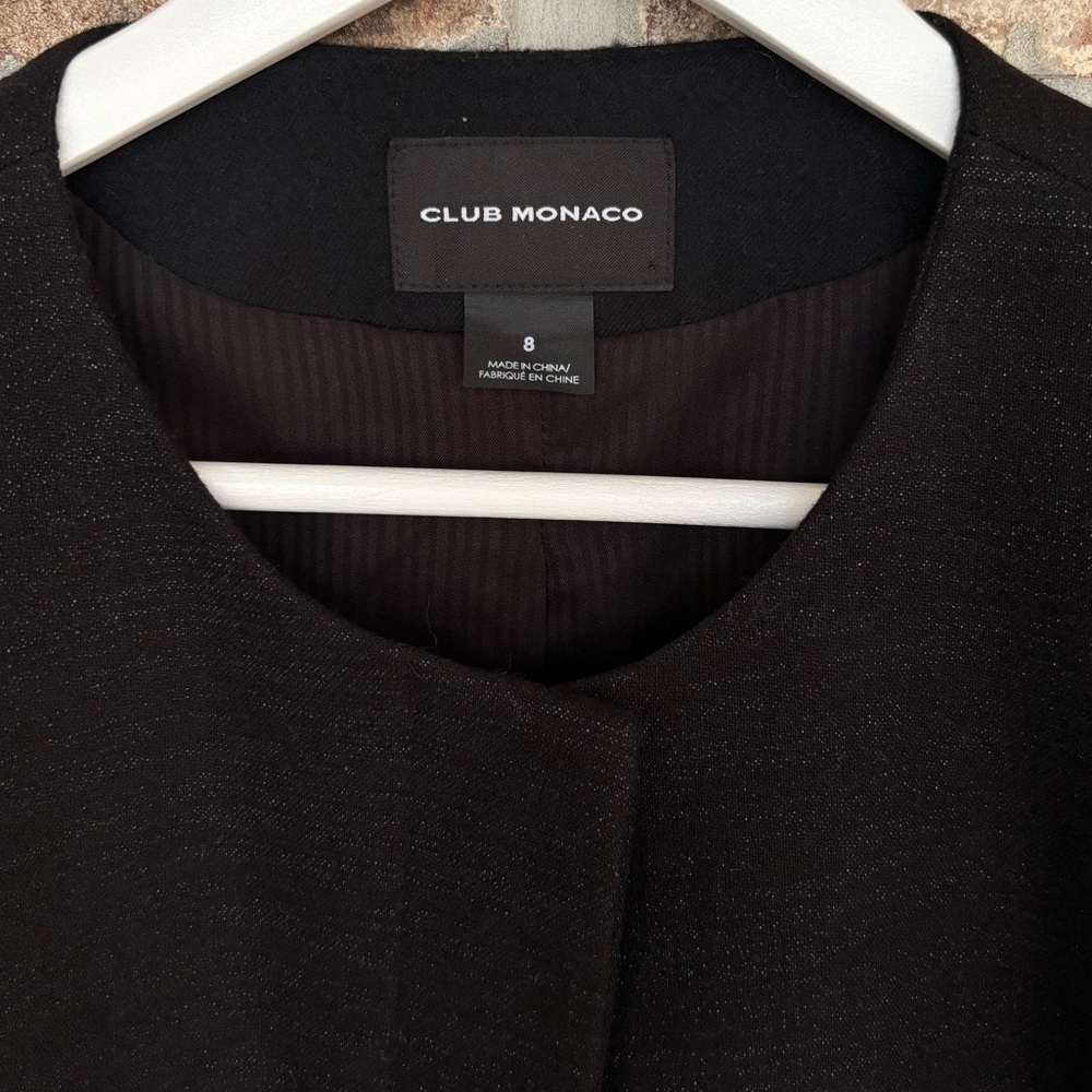Club Monaco Black Cropped Shimmer Wool Jacket Size 8 Medium - Picture 2 of 6
